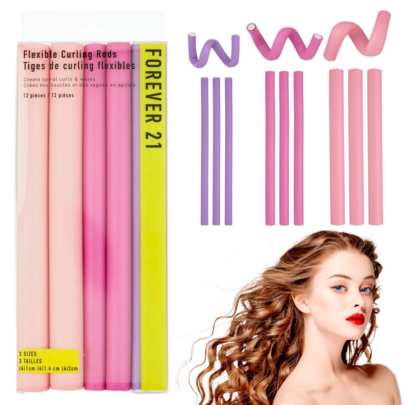 Forever 21-12Pc Flexible Curling Rods Value Pack, Foam Curlers In Assorted Sizes, Curly Rods For Hair | Heatless Hair Curlers For Spiral Curls & Waves - Image 1